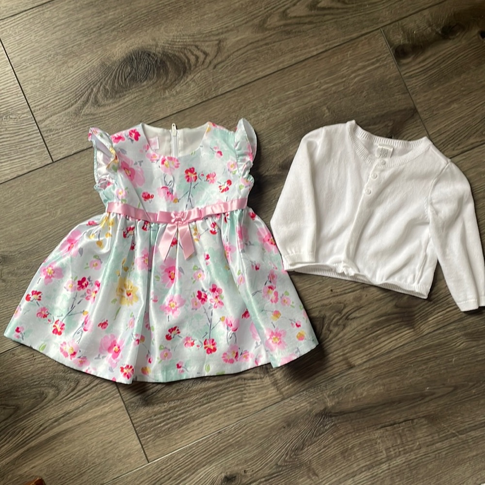 Bonnie Baby Floral Dress and White Cardigan